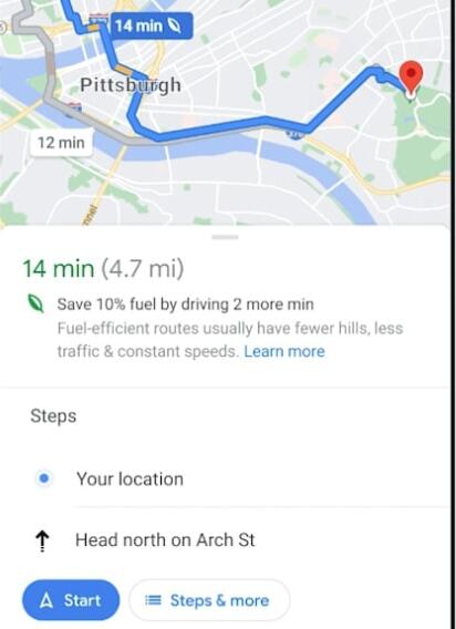 谷歌地图增加了环保路线以节省燃料减少排放