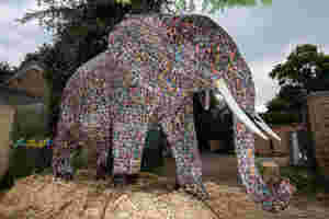 29649节废电池建大象雕塑 呼吁保护环境
