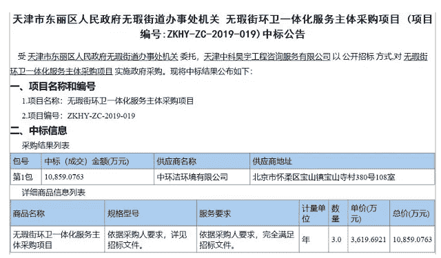 超亿元环卫项目中标！中环洁走进天津